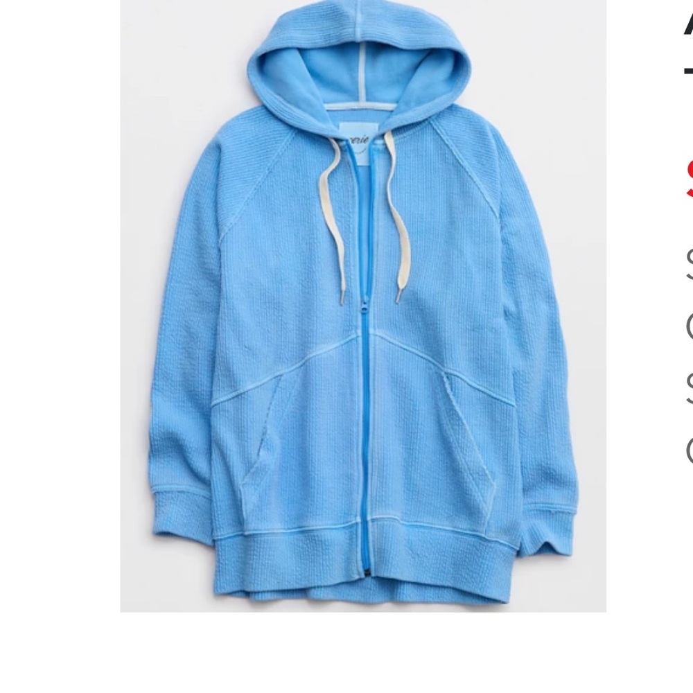 Aerie Wonder Full Zip Textured Hoodie Size Medium